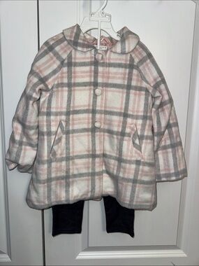 Max Studio Pink and Gray Plaid Hooded Kids Coat